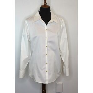 Chico's Women's Shirt Button Up White Gold Embellished Blouse Top Size 3 XL 14